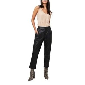 AS by DF Bianca High‎ Rise Black Leather Trouser Pants Size 4